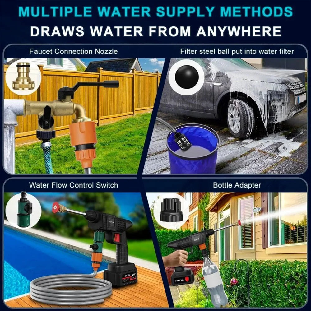 300W 30Bar Cordless High Pressure Car Washer Spray Water Gun 12000mAh Battery Foam Generator Car Washing Machine for Home