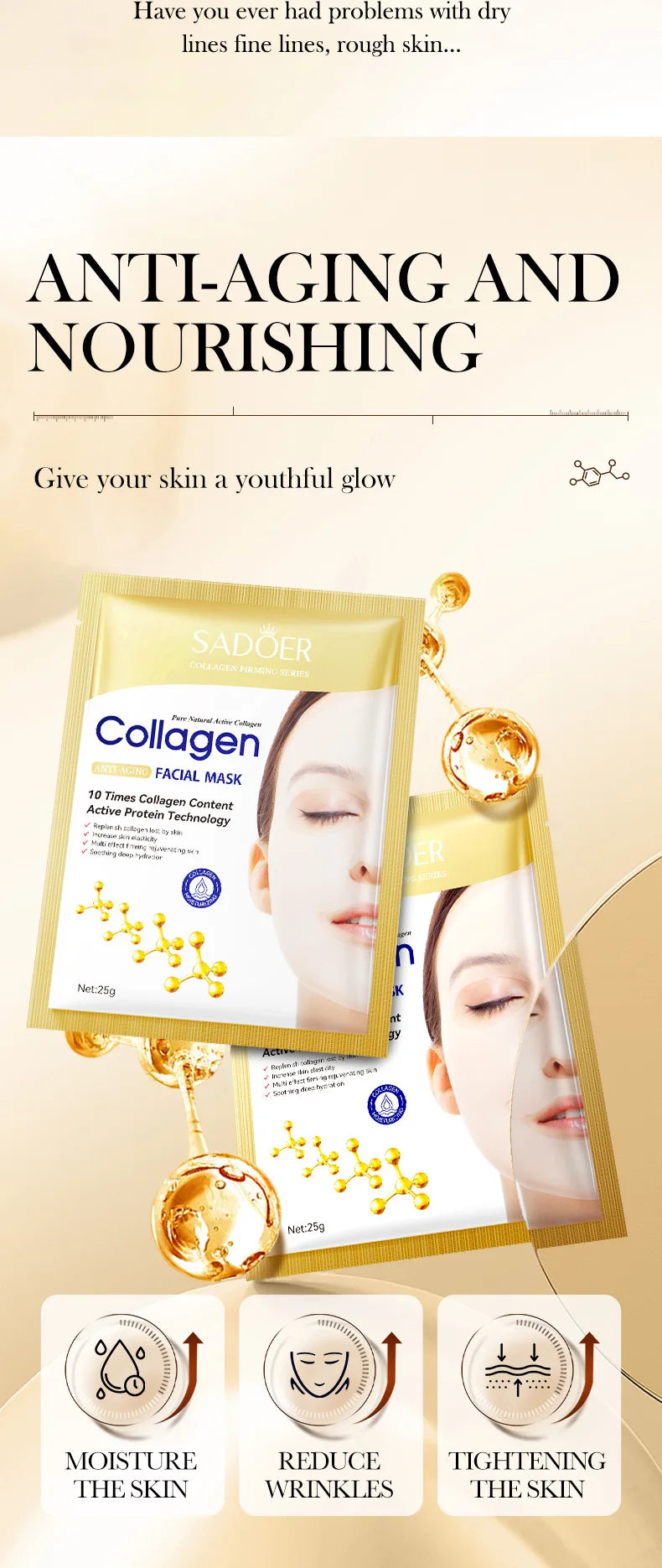 Bio Collagen Anti Wrinkle Facial Mask Anti Aging Fade Fine Line Firming Lift Skin Deep Hydrating Brighten Repair Skin Care