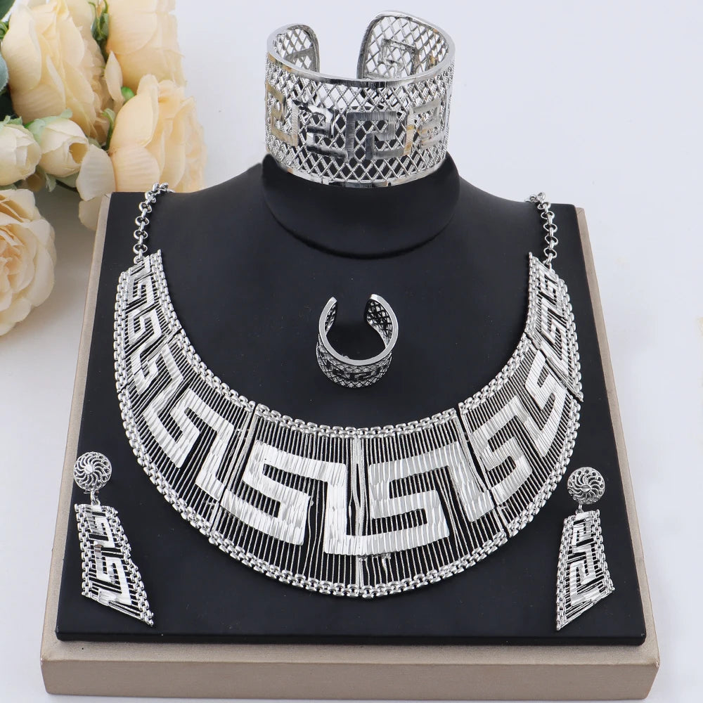 Fashion Woman Luxury 18K Gold Plated Jewelry SetDubai Necklace Earrings Bracelet Ring Wholesale Free Shipping