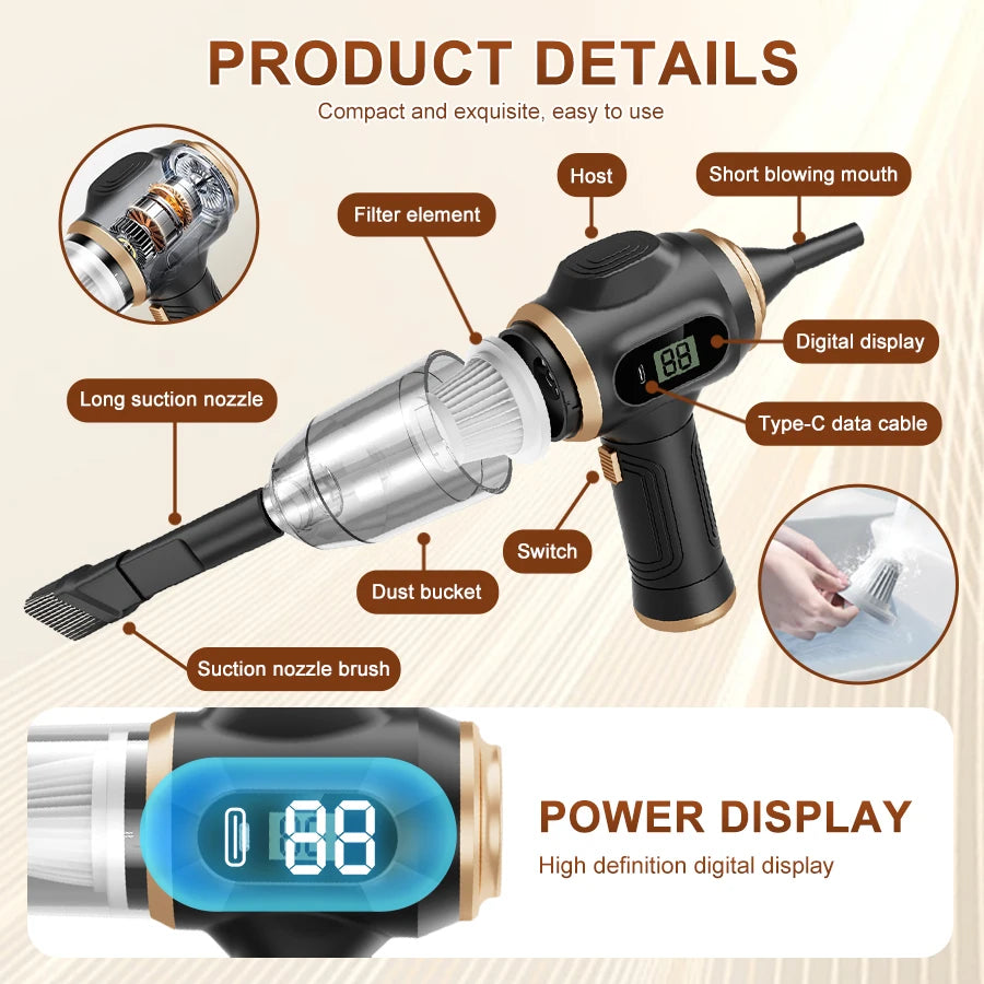 Cordless Handheld Vacuum Cleaner Suction Vacuum Cleaner Can Absorb Dust Debris Pet Hair Multi-functional Household Car