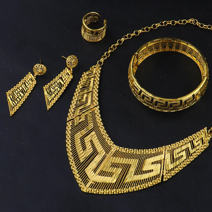 Fashion Woman Luxury 18K Gold Plated Jewelry SetDubai Necklace Earrings Bracelet Ring Wholesale Free Shipping