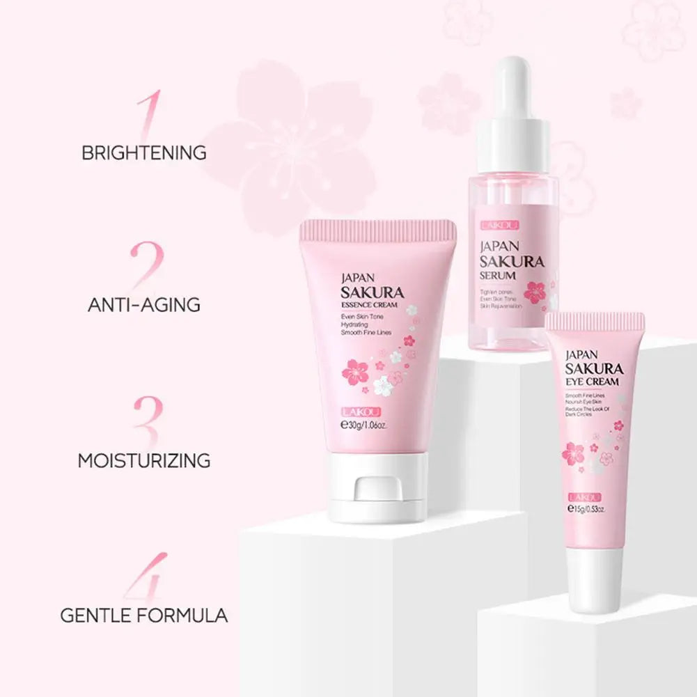 Women 3pcs Kit Sakura Skin Care Sets Face Cream Face Essence Eye Serum Face Skin Care Set Product Gift box