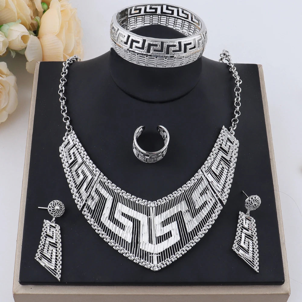 Fashion Woman Luxury 18K Gold Plated Jewelry SetDubai Necklace Earrings Bracelet Ring Wholesale Free Shipping