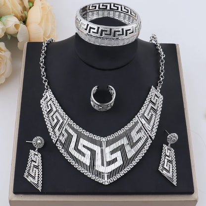 Fashion Woman Luxury 18K Gold Plated Jewelry SetDubai Necklace Earrings Bracelet Ring Wholesale Free Shipping