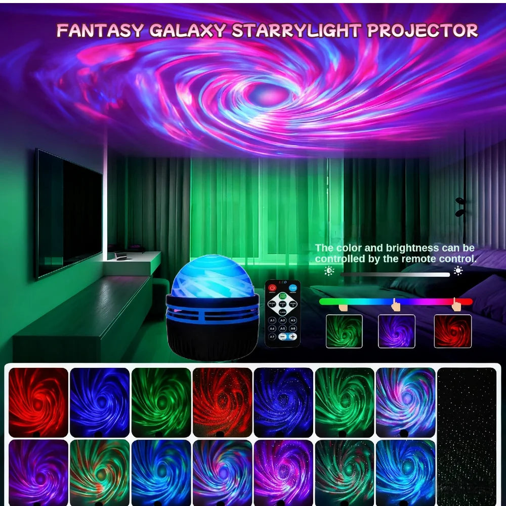 LED Starry Sky Light RGB Galaxy Projector Atmosphere Projection Lamp Christmas Halloween Remote Control 7 Color Home Auto Rotat