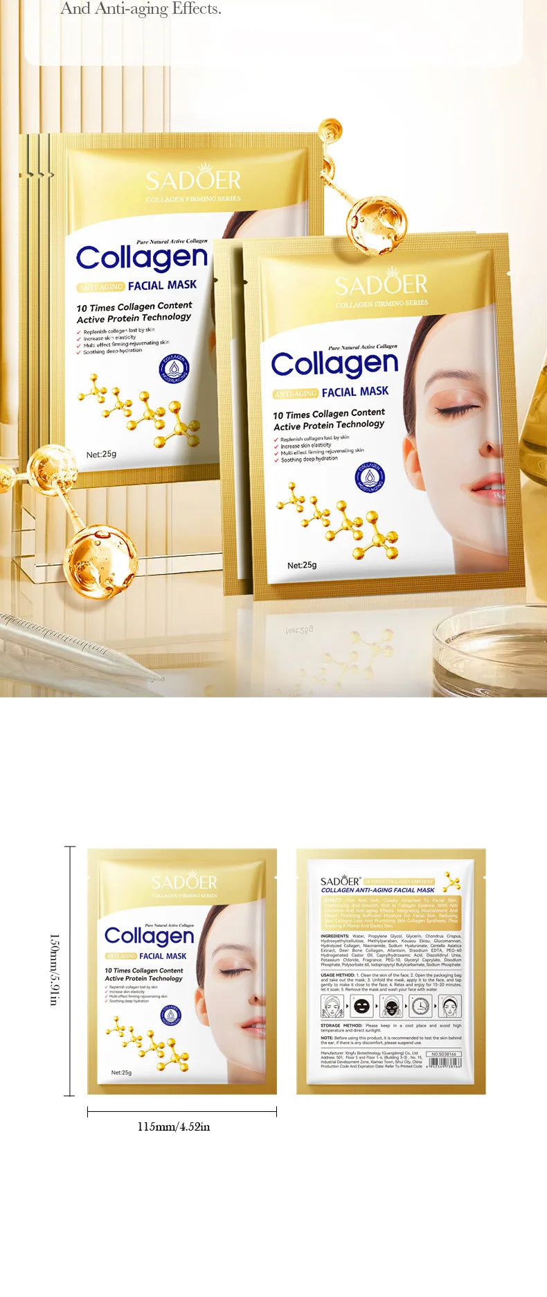 Bio Collagen Anti Wrinkle Facial Mask Anti Aging Fade Fine Line Firming Lift Skin Deep Hydrating Brighten Repair Skin Care