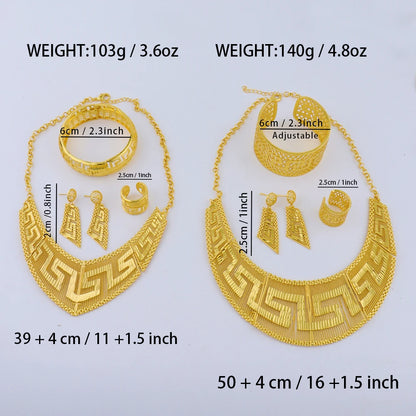 Fashion Woman Luxury 18K Gold Plated Jewelry SetDubai Necklace Earrings Bracelet Ring Wholesale Free Shipping