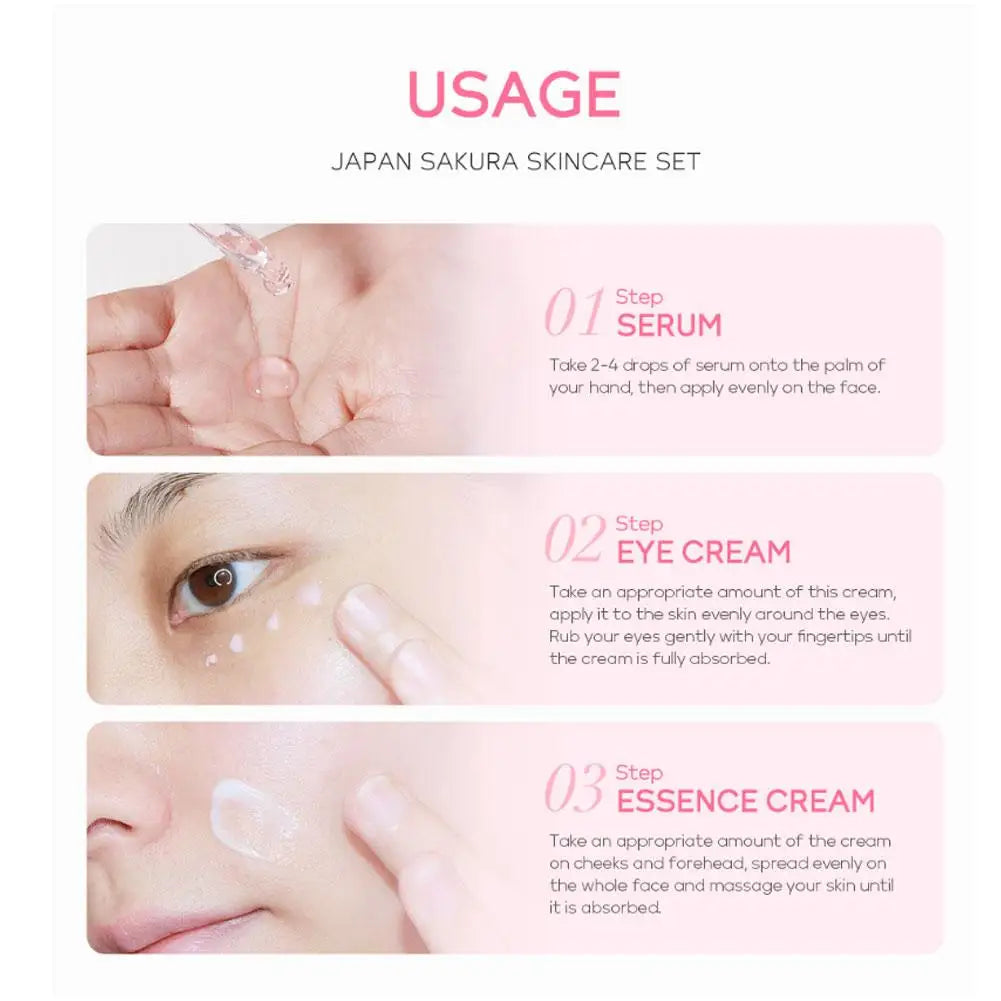 Women 3pcs Kit Sakura Skin Care Sets Face Cream Face Essence Eye Serum Face Skin Care Set Product Gift box