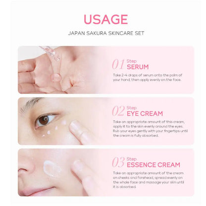 Women 3pcs Kit Sakura Skin Care Sets Face Cream Face Essence Eye Serum Face Skin Care Set Product Gift box