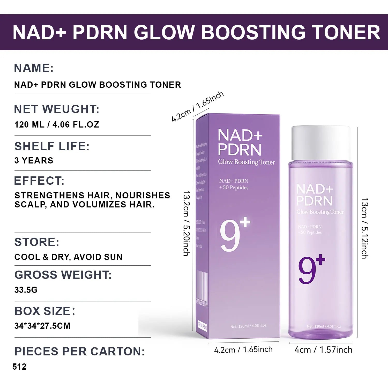 NAD+PDRN Glow Boosting Toner, Firming, Hydrating, Elasticity, Fade Fine Lines, Skincare Moisturizing Essence for Dry Skin, 120ML