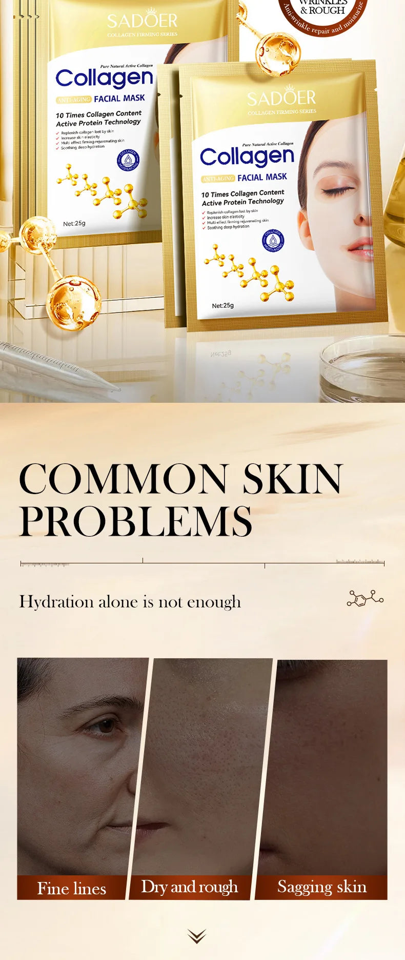 Bio Collagen Anti Wrinkle Facial Mask Anti Aging Fade Fine Line Firming Lift Skin Deep Hydrating Brighten Repair Skin Care