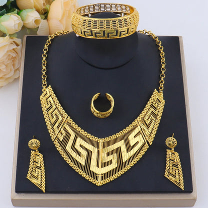 Fashion Woman Luxury 18K Gold Plated Jewelry SetDubai Necklace Earrings Bracelet Ring Wholesale Free Shipping